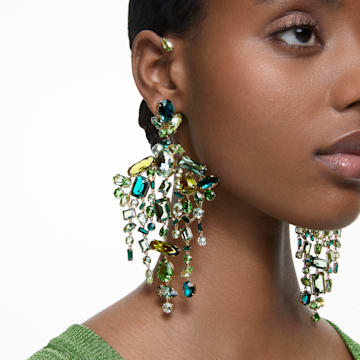 Gema 耳廓耳环, 非对称设计, 混合切割, 垂饰, 绿色, 镀金色调 - Swarovski, 5613732