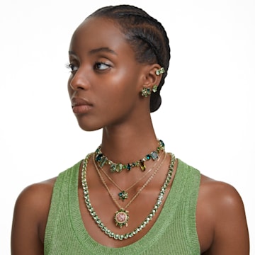 Gema necklace, Mixed cuts, Green, Gold-tone plated - Swarovski, 5613735