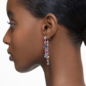 Gema drop earrings, Asymmetrical design, Mixed cuts, Long, Multicolored, Rhodium plated - Swarovski, 5613740
