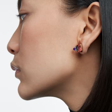 Ortyx stud earrings, Pyramid cut, Pink, Gold-tone plated - Swarovski, 5614062