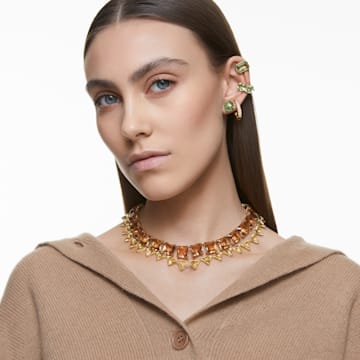Numina stud earrings, Asymmetrical design, Mixed cuts, Green, Gold-tone plated - Swarovski, 5615529
