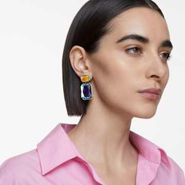 Orbita clip earrings, Asymmetrical design, Octagon cut, Multicolored, Gold-tone plated - Swarovski, 5615708