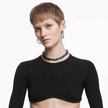 Ortyx hoop earrings, Triangle cut, Black, Rhodium plated - Swarovski, 5616911