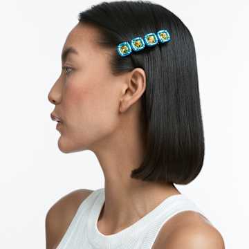 发夹, 枕形切割, 蓝色, 镀金色调 - Swarovski, 5617239