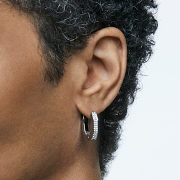 Dextera hoop earrings, Octagon shape, Small, White, Rhodium plated - Swarovski, 5618307