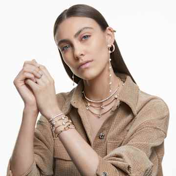 Constella drop earrings, Asymmetrical design, Round cut, White, Shiny gold-tone plated - Swarovski, 5622721