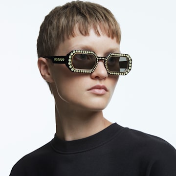 Sunglasses, Octagon shape, Pavé, SK0345 01A, Black - Swarovski, 5625300