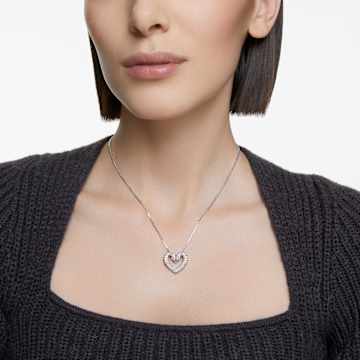 Una pendant, Heart, Medium, White, Rhodium plated - Swarovski, 5625533