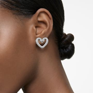 Una stud earrings, Pavé, Heart, Medium, White, Rhodium plated - Swarovski, 5625535
