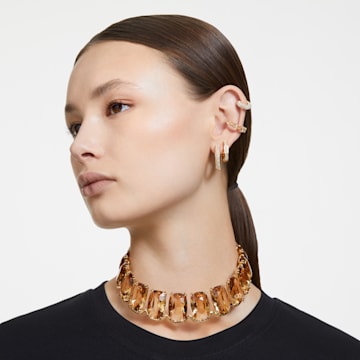 Dextera hoop earrings, Octagon shape, Small, White, Gold-tone plated - Swarovski, 5626084