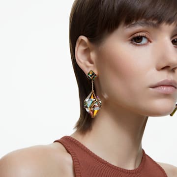 Curiosa drop earrings, Mixed cuts, Green, Gold-tone plated - Swarovski, 5627156