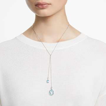 Signum Y necklace, Swan, Blue, Rhodium plated - Swarovski, 5628544