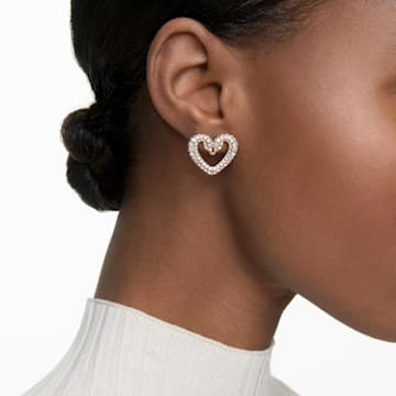 Una stud earrings, Pavé, Heart, Medium, White, Rose gold-tone plated - Swarovski, 5628659