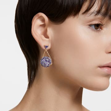 Curiosa drop earrings, Triangle cut, Blue, Gold-tone plated - Swarovski, 5629229