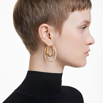 Rota hoop earrings, Mixed cuts, White, Gold-tone plated - Swarovski, 5629906