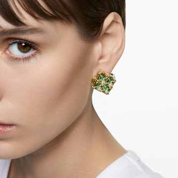 Curiosa 耳钉耳环, 单只、正方形切割, 绿色, 镀金色调 - Swarovski, 5630311