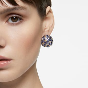 Curiosa stud earring, Single, Triangle cut, Blue, Gold-tone plated - Swarovski, 5630312