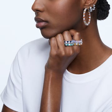 Ortyx hoop earrings, Triangle cut, Small, White, Rhodium plated - Swarovski, 5632467