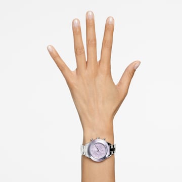 Octea Lux Sport watch, Swiss Made, Metal bracelet, Purple, Stainless steel - Swarovski, 5632484