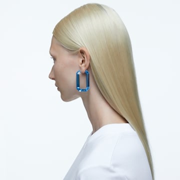 Lucent hoop earrings, Statement, Octagon shape, Blue - Swarovski, 5633950