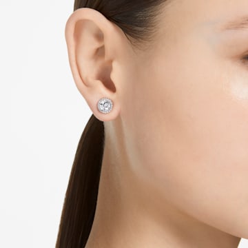 Constella stud earrings, Round cut, Pavé, White, Rhodium plated - Swarovski, 5636269