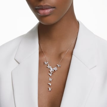 Lilia Y necklace, Butterfly, White, Rhodium plated - Swarovski, 5636415