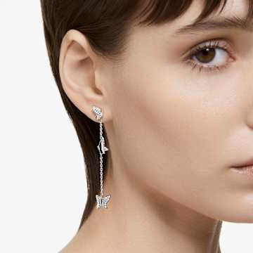 Lilia drop earrings, Butterfly, Long, White, Rhodium plated - Swarovski, 5636423
