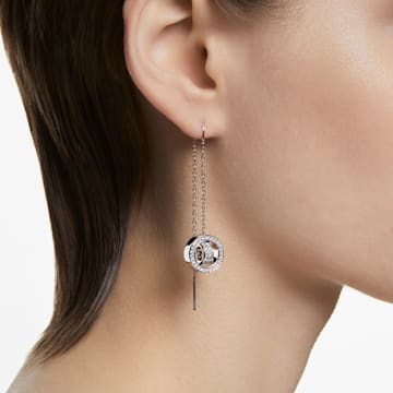 Hollow drop earrings, Long, White, Rhodium plated - Swarovski, 5636435