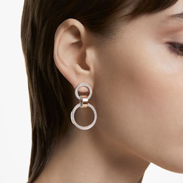 Hollow hoop earrings, White, Rose gold-tone plated - Swarovski, 5636502