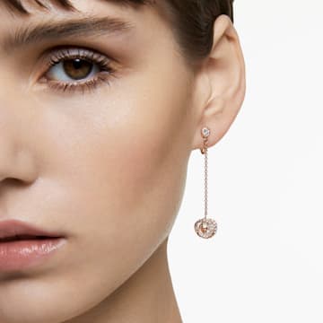 Generation clip earrings, Long, White, Rose gold-tone plated - Swarovski, 5636508