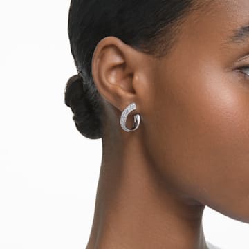 Exist hoop earrings, Small, White, Rhodium plated - Swarovski, 5637563
