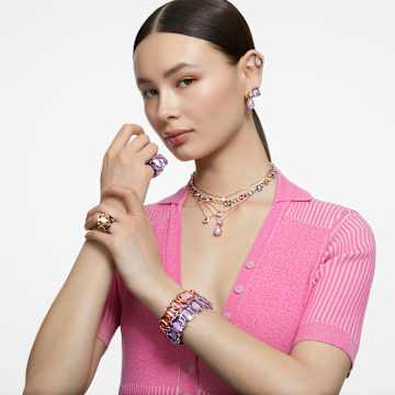 Millenia stud earrings, Octagon cut, Purple, Rhodium plated - Swarovski, 5638493