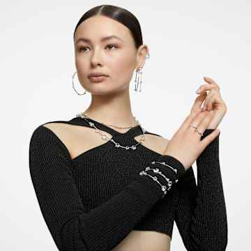 Constella hoop earrings, Round cut, Small, White, Rhodium plated - Swarovski, 5638698