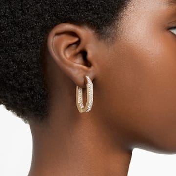 Dextera hoop earrings, Octagon shape, Medium, White, Gold-tone plated - Swarovski, 5639098