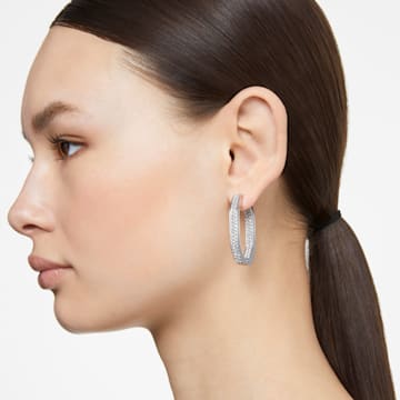 Dextera hoop earrings, Octagon shape, Large, White, Rhodium plated - Swarovski, 5639099