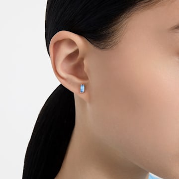 Stilla stud earrings, Baguette cut, Blue, Rhodium plated - Swarovski, 5639132