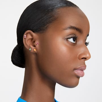 Stilla stud earrings, Rectangular cut, Pink, Rose gold-tone plated - Swarovski, 5639136