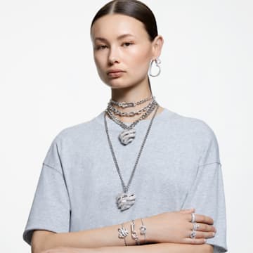 Dextera necklace, Statement, Mixed links, White, Rhodium plated - Swarovski, 5639333