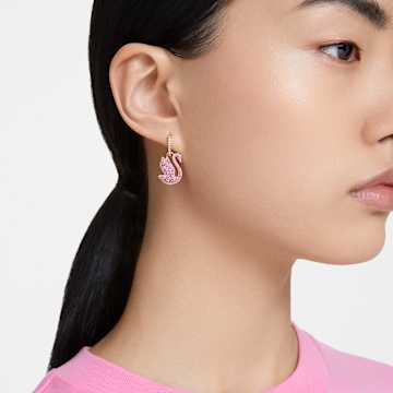 Swarovski Iconic Swan drop earrings, Swan, Pink, Rose gold-tone plated - Swarovski, 5647544