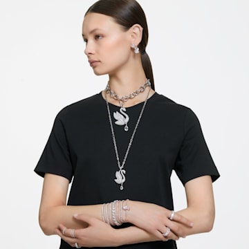 Swarovski Iconic Swan necklace, Swan, Long, White, Rhodium plated - Swarovski, 5647546