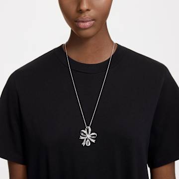 Volta pendant, Bow, Large, White, Rhodium plated - Swarovski, 5647561