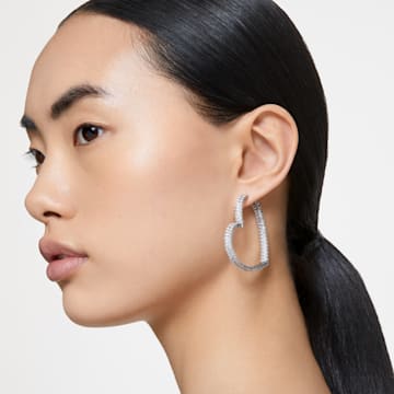 Matrix hoop earrings, Heart, Large, White, Rhodium plated - Swarovski, 5647591