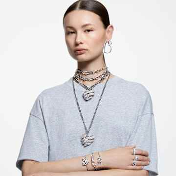 Matrix 大圈耳环, 心形, 大码, 白色, 镀铑 - Swarovski, 5647591