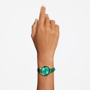 Octea Nova watch, Swiss Made, Leather strap, Green, Gold-tone finish - Swarovski, 5650005