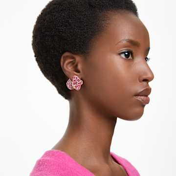 Florere stud earrings, Asymmetrical design, Flower, Pink, Gold-tone plated - Swarovski, 5650561