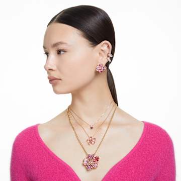 Florere 耳钉, 非对称设计, 花朵, 粉红色, 镀金色调 - Swarovski, 5650561