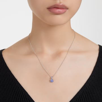 Birthstone pendant, Square cut, September, Blue, Rhodium plated - Swarovski, 5651790