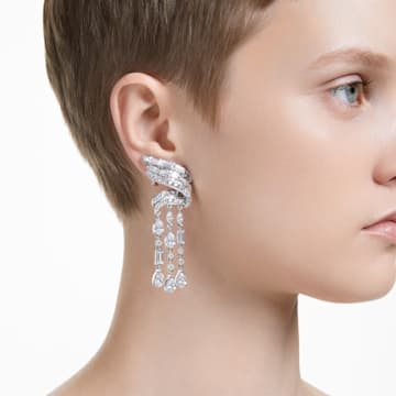 Hyperbola drop earrings, Carbon neutral zirconia, Mixed cuts, White, Rhodium plated - Swarovski, 5652099