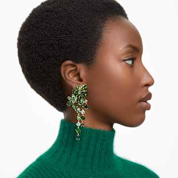 Gema drop earrings, Mixed cuts, Green, Gold-tone plated - Swarovski, 5652801
