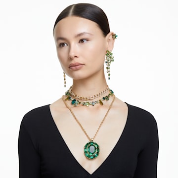 Gema drop earrings, Mixed cuts, Green, Gold-tone plated - Swarovski, 5652801
